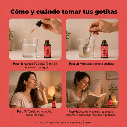 Cómo tomar el extracto de Reishi FunFungi: agrega 30 gotas en agua, mézclalas y tómalo en la noche para un sueño más profundo y reparador.